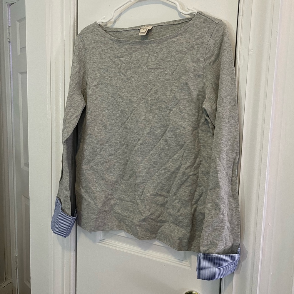 J. Crew gray top with blue cuffs